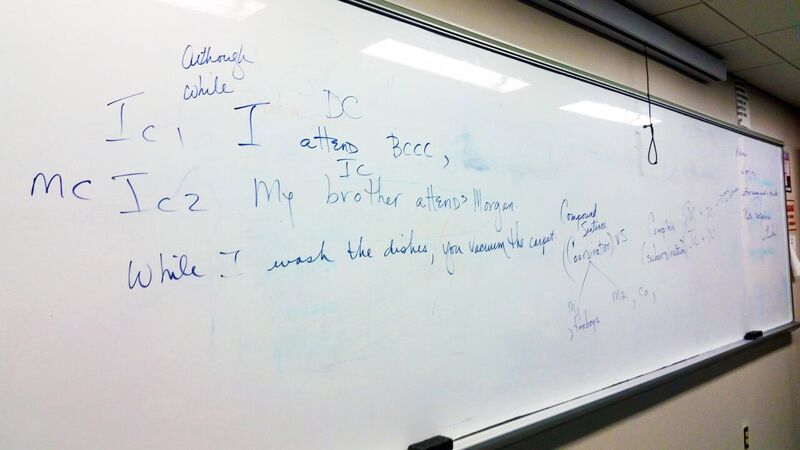 In a high-level remedial English class at Baltimore City Community College, students learned ways to combine sentences. Photo: Sarah Butrymowicz