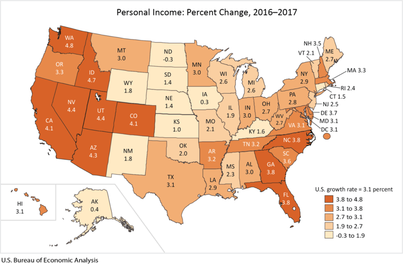 BEA personal income 2017 map 1024x670