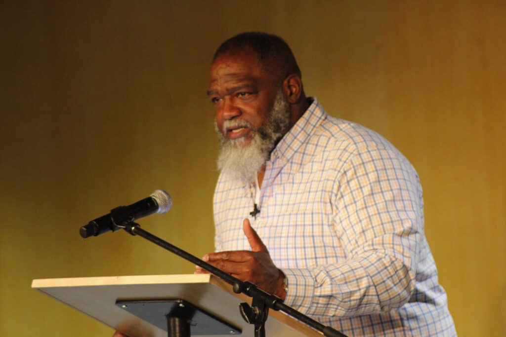 Voddie Baucham speaking to a packed Vandal Ballroom in the Pitman Center about his Gospel Reality | Ricky Simmons | Argonaut